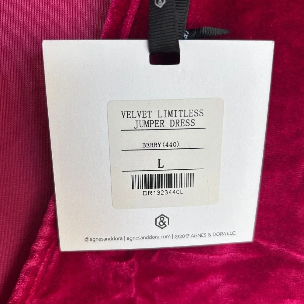 Agnes Dora Limitless Velvet Jumper Berry Oversized Reversible Dress Womens L NWT